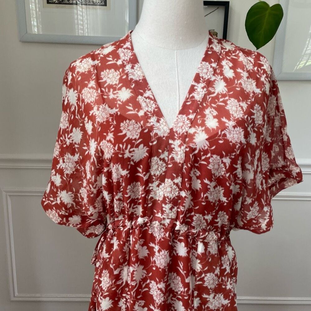 NWOT Rag & Bone Elysse Midi Dress Rust Floral Chiffon $495 XS - Picture 3 of 10